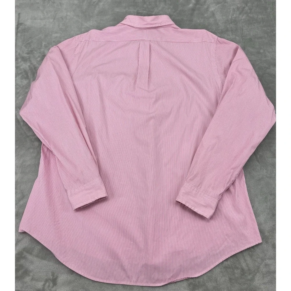 Polo Ralph Lauren Shirt Men 17/43 Pink Striped Back Pleat Button Up Long Sleeve